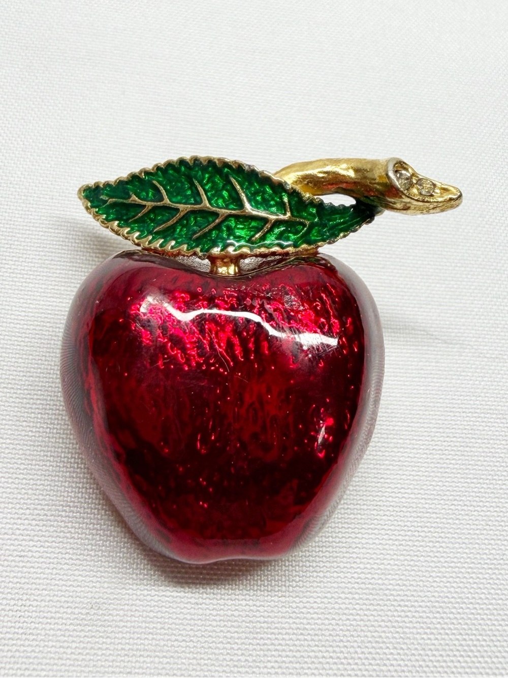 Enamel Red Apple Fruit Brooch Gold Tone Teacher School